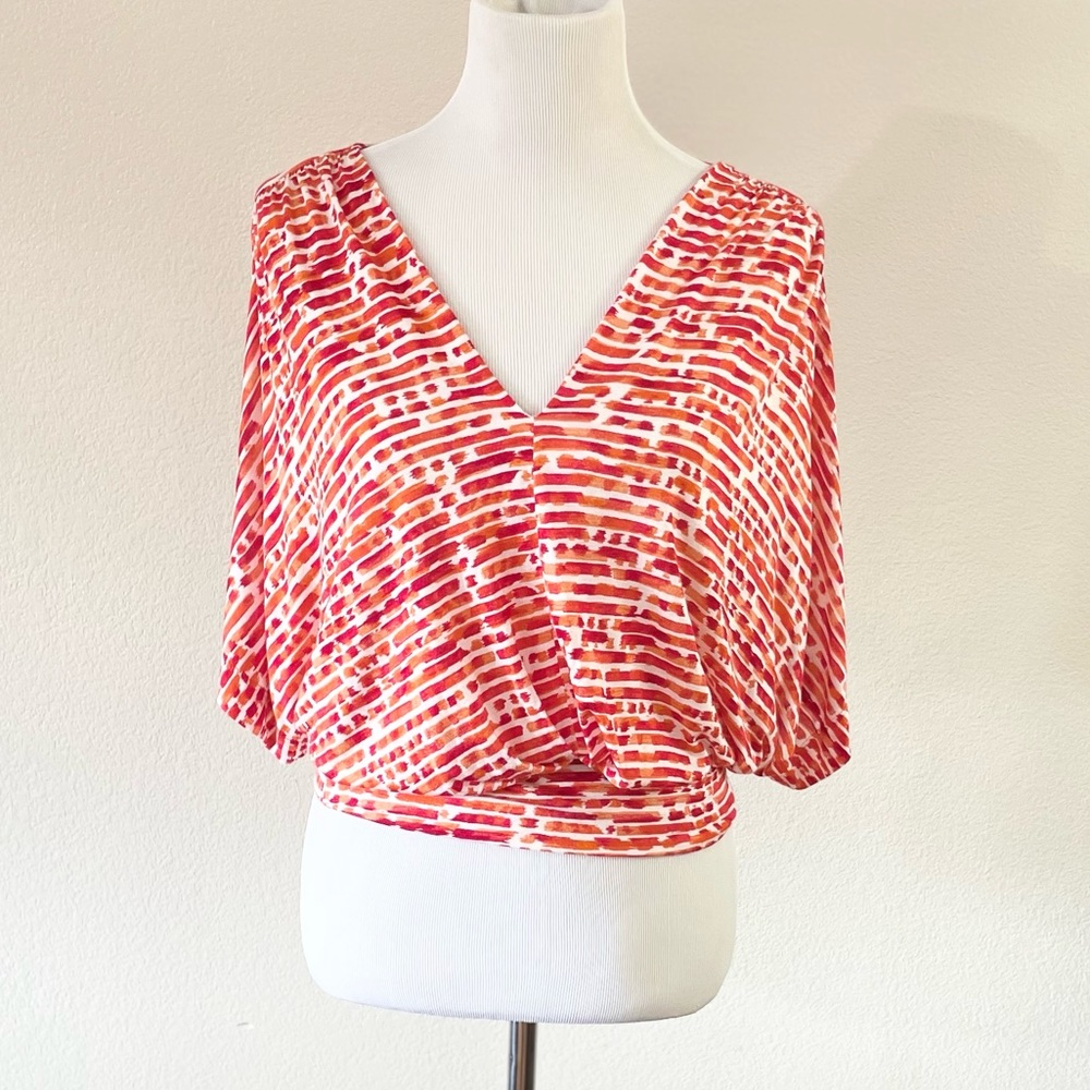 Pleione Deep V- Neck Blouse w/ Dolman Sleeves